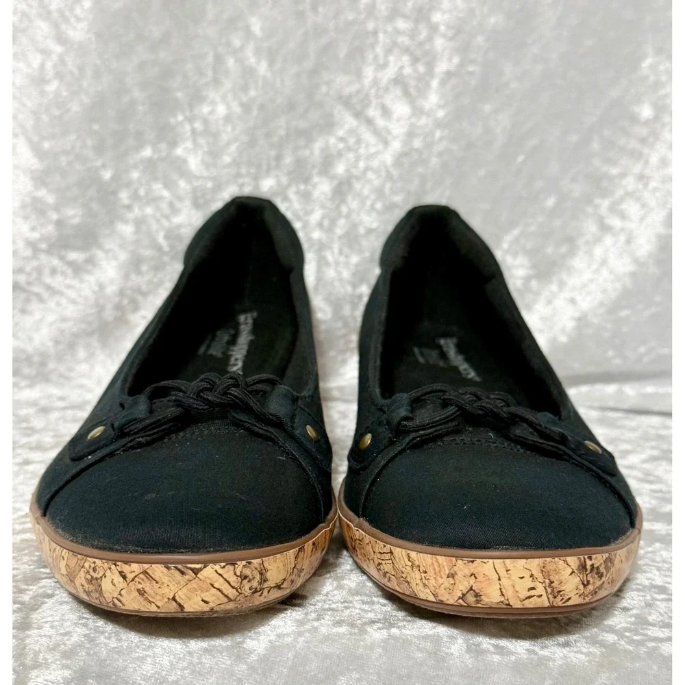Grasshoppers Betty Black Fabric Cork Wedge Ortholite Slip On Shoes EF57920 8M